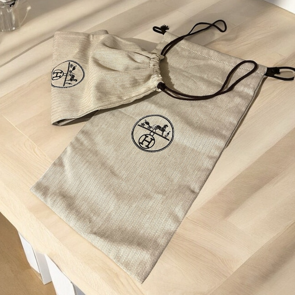 Set of 2 Hermes Woven Drawstring Dust Bags